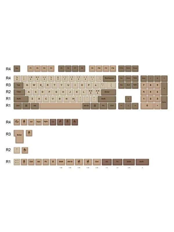 Ducky Boba - 132 Keycap Set - MDA Profile - PBT - Tastehetter - Nordisk - Brun