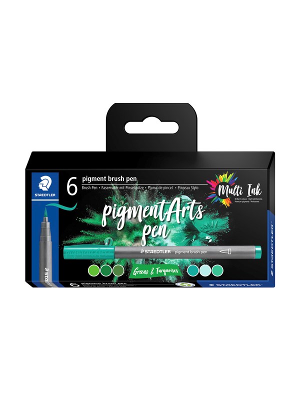 Staedtler Pigment brush 371 "Greens &amp; Turquoises" 6 pcs. Cardboard box