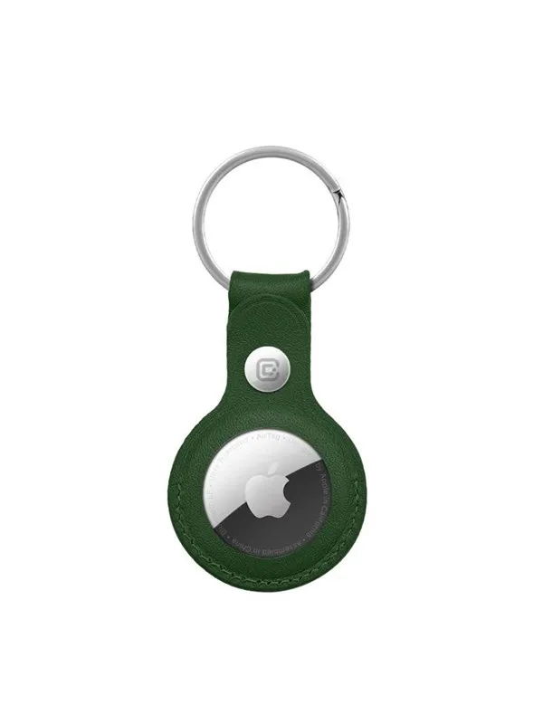 CRONG Leather Case with Key Ring - Protective leather case with key ring for Apple AirTag 1/2 - green