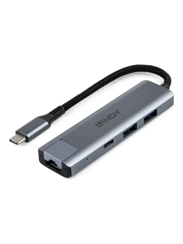 Lindy USB 3.2 Gen 2 Type C Hub & Gigabit Ethernet Converter USB-hub - USB 3.2 - 4 porter - Grå
