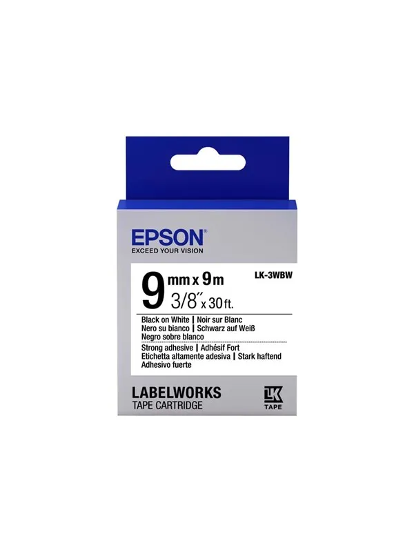 Epson LK-3WBW Label Cartridge Strong Adhesive Black/White 9mm (9m)