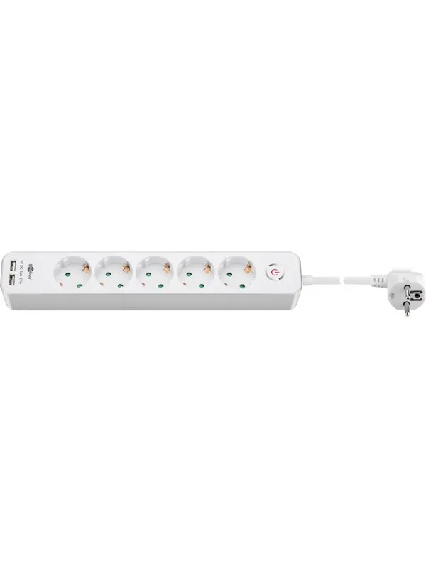Pro 5-way w/switch - 2xUSB ports - Hvit - 1.5 m