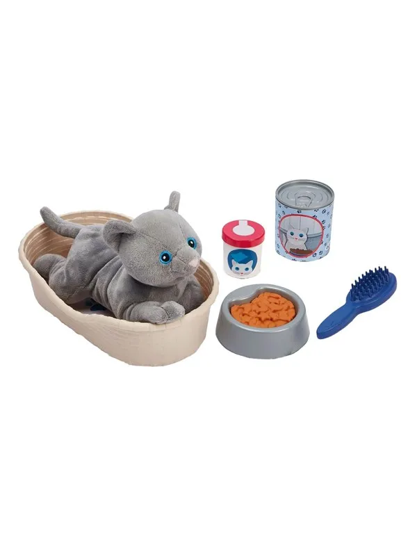 Ecoiffier - Cuddly Toy Cat with Cat Basket Playset 9 pcs.