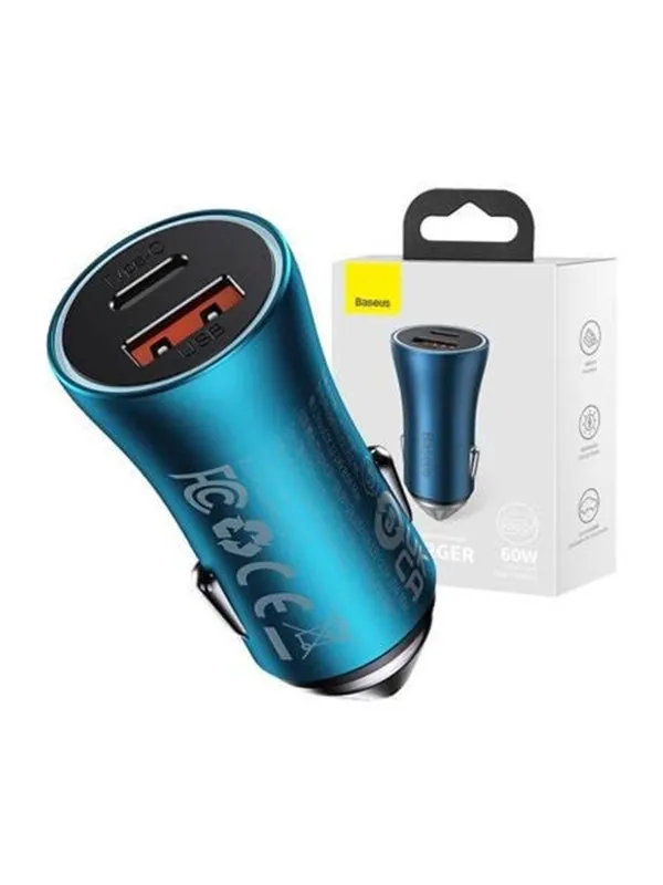 Baseus Golden Contactor Max car charger USB + USB-C 60W (blue)