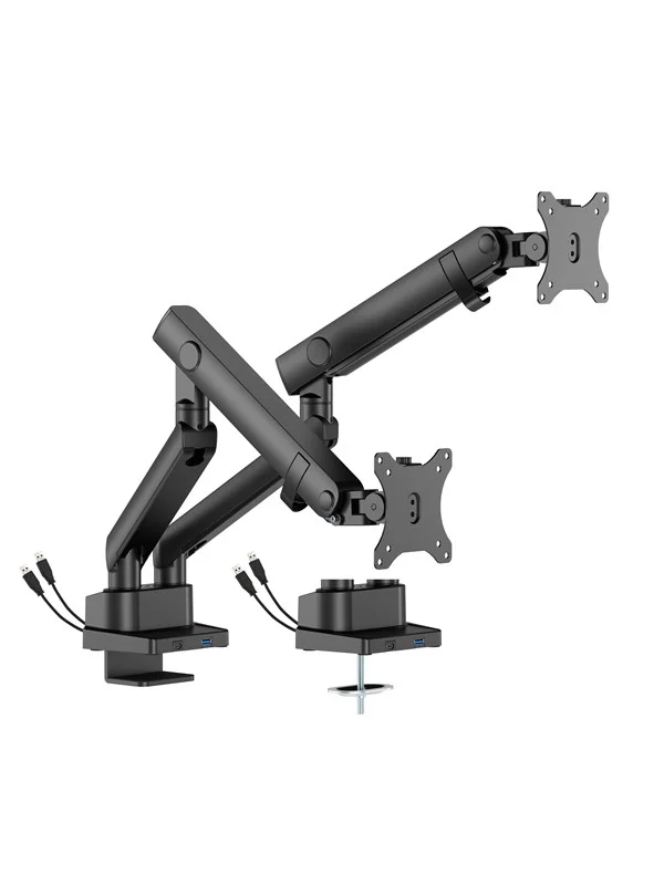 DUTZO Skjermholder for 2 skjermer (17"-35") - Pro+ utgave 1 x USB A & 1 x USB C (Grå / Svart)