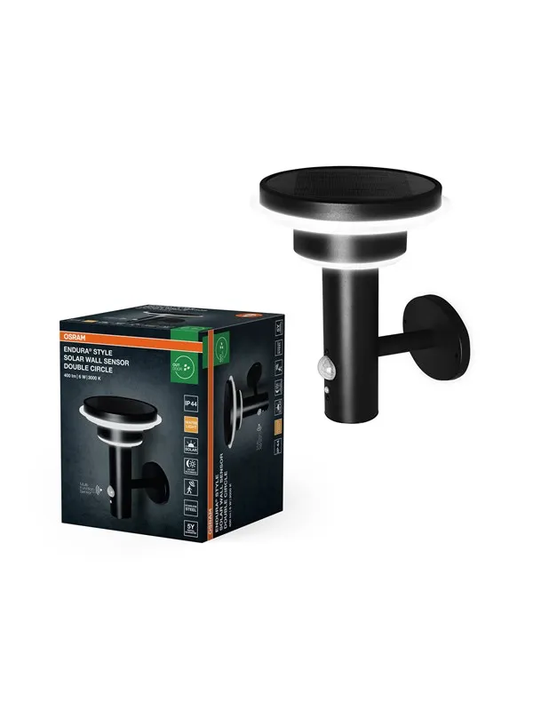 Osram ENDURA Style Solar Double Circle Wall 400 lm 6W/830 70 mm, svart