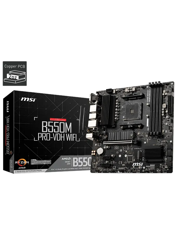 MSI B550M PRO-VDH WIFI Hovedkort - AMD B550 - AMD AM4 socket - DDR4 RAM - Micro-ATX
