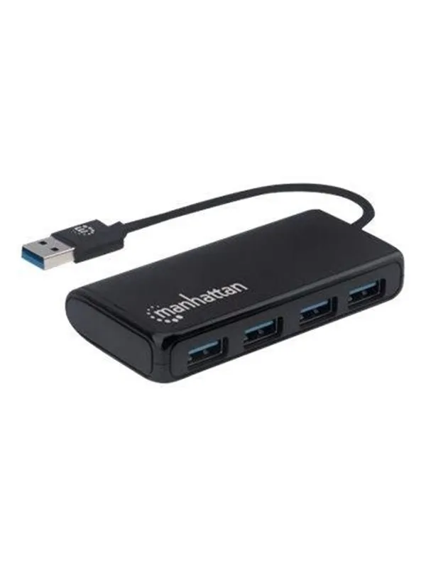 IC INTRACOM Manhattan USB-A 4-Port Hub 4x USB-A Ports 5 Gbps (USB 3.2 Gen1 aka USB 3.0) Bus Power SuperSpeed USB Black Three Year Warranty Box USB-hub - 4 porter - Svart