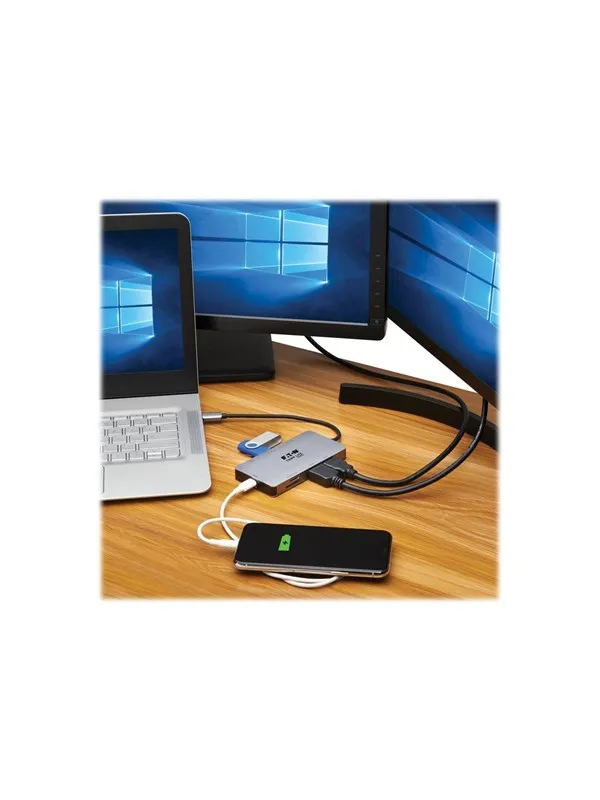 Tripp Lite Eaton  Series USB-C Dock Dual Display - 4K 60 Hz HDMI USB 3.2 Gen 1 USB-A Hub GbE Memory Card 100W PD Charging Gray
