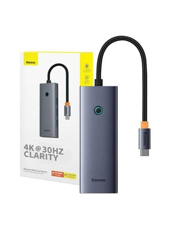 Baseus 5-in-1 Hub UltraJoy Series USB-C to HDMI4K@30Hz+3xUSB 3.0+1xPD (grey) USB-hub - USB 3.0 - 5 porter - Grå