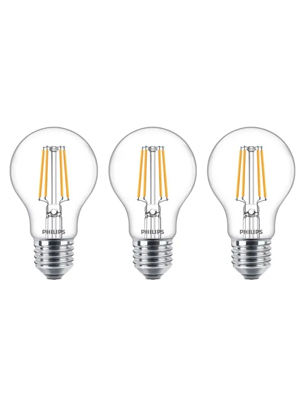 Philips LED-lyspære Classic Standard 8.5W/827 (75W) Clear 3-pack E27