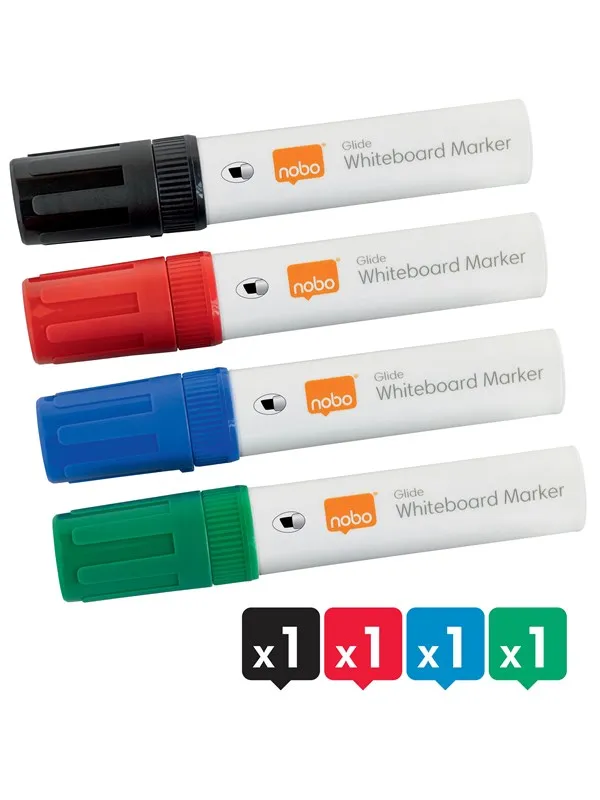 Nobo  Glide whiteboardpenner stor skrå tupp, pakke med 4 stk. Assortert