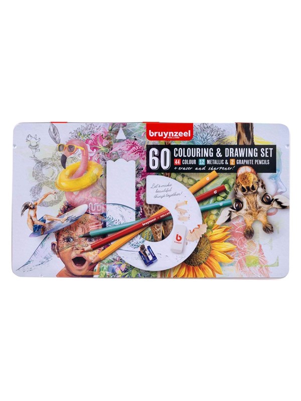 Bruynzeel Drawing and Coloring Set Creative Artists Tin 60 Pcs