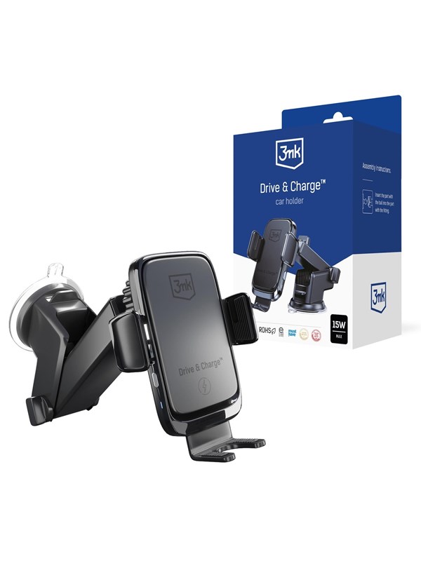 3mk Drive &amp; Charge car phone holder for grille/window/cockpit with inductive charger - black