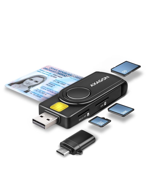 AXAGON USB Smart Card / ID Card &amp; SD / microSD / SIM Card PocketReader