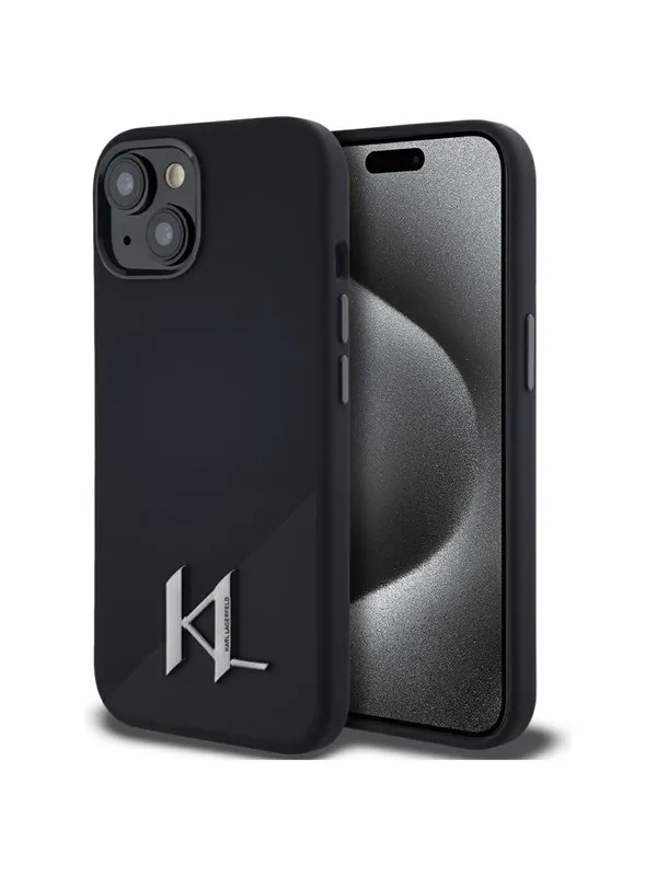 Karl Lagerfeld Silicone Shadow Metal Initial MagSafe Case for iPhone 15 Black