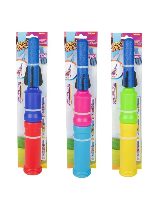 Toi-Toys Play Out Foam Rocket with Air Launcher 28cm - assorteret