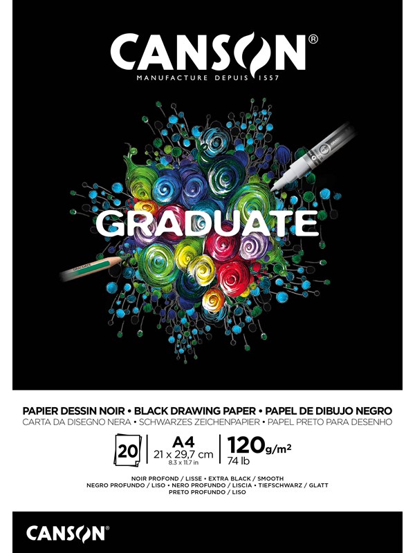 Canson Graduate Black Paper Pad A4 120G 20 SH