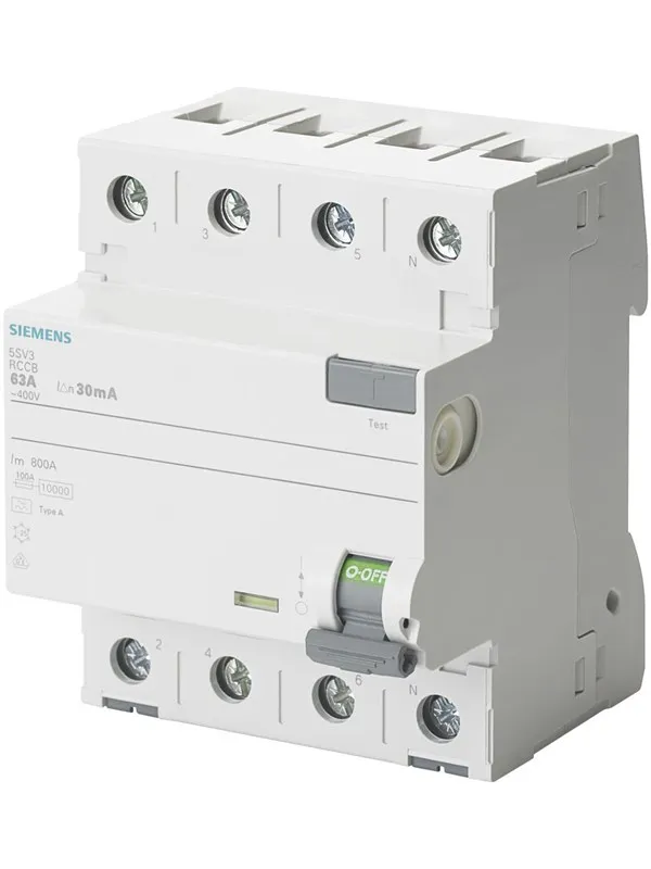 Siemens Rccb 4-polet type a 40a 30 ma 400vac korttidsforsinket