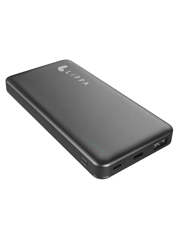 Lippa 10.000 mAh Powerbank 18W USB-C PD & QC USB-A Output - Black Nødlader - Svart - 10000 mAh