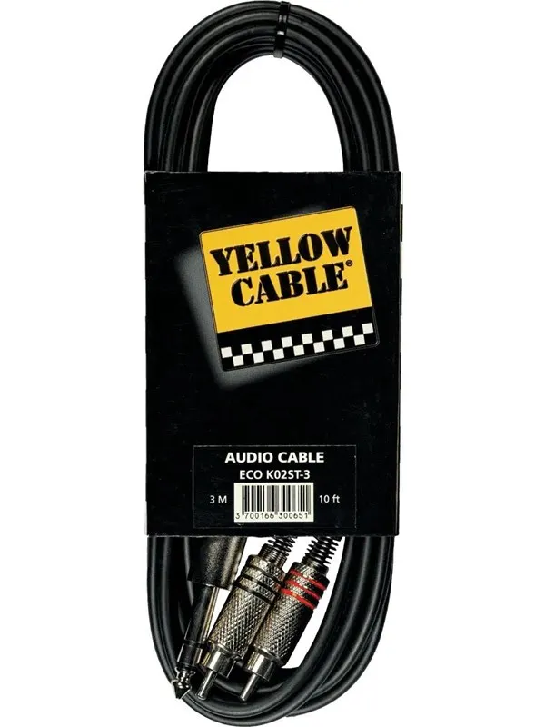 Yellow Cable K02ST-3 - 2 x RCA - 1/4" TRS Jack-kabel 3m.