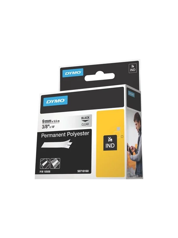 DYMO Dymo Rhino permanent polyester 9mm x 5.5m - sort på klar