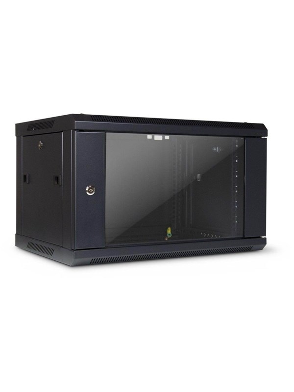 Inter-Tech SMA-6406 Wall Mounted Rack 6U 450mm Load up to 30Kg Glass Door Black RAL9005