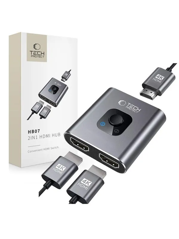 Tech-Protect HB07 HUB Adapter 2in1 HDMI 4K 60HZ - Grey USB-hub - 3 porter - Grå