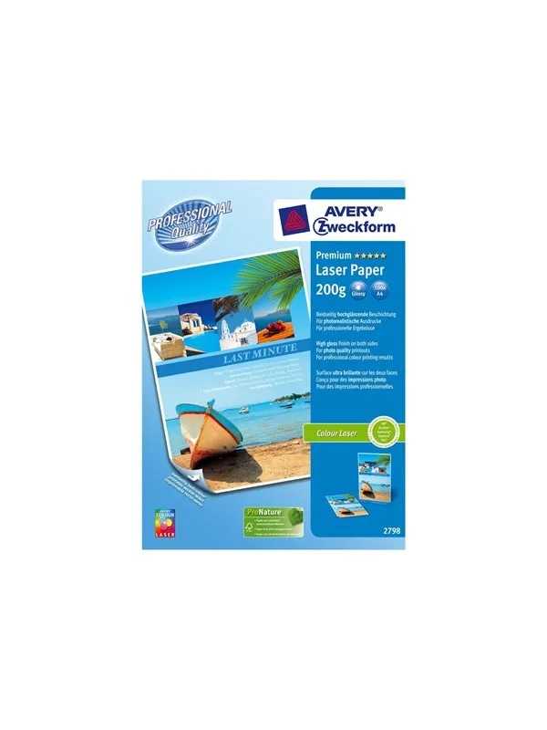 Avery Premium fargelaserpapir, A4, dobbeltsidig belegg, 200 g/m²