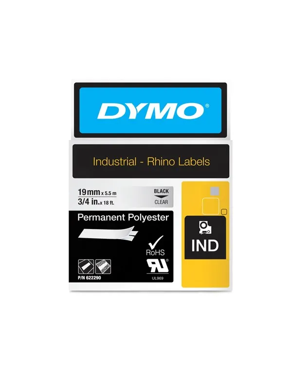 DYMO Dymo Rhino permanent polyester 19mm x 5.5m - sort på klar