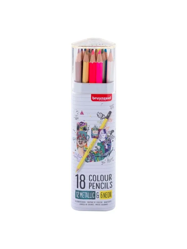 Bruynzeel Coloured Pencils Tin Metallic & Neon 18 Colours