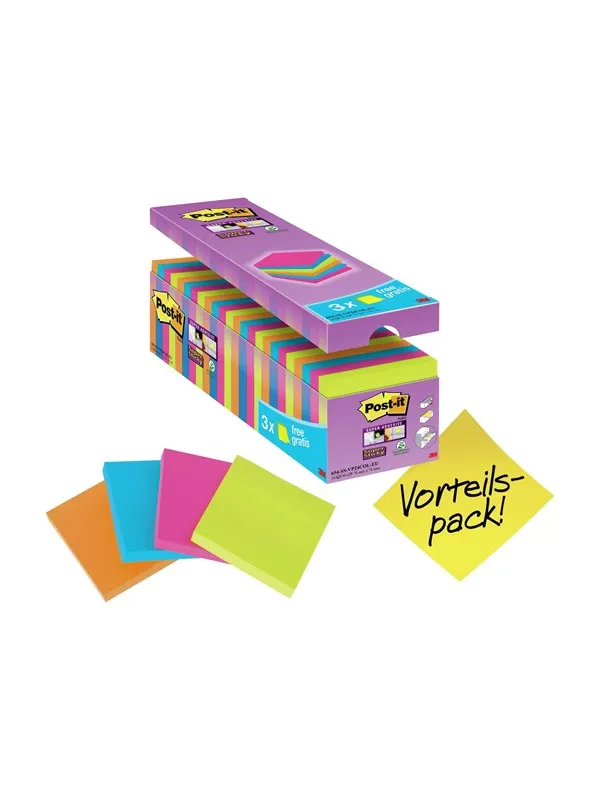 3M Post-it Super Sticky 76x76mm 24x 90 Sheets Assorted