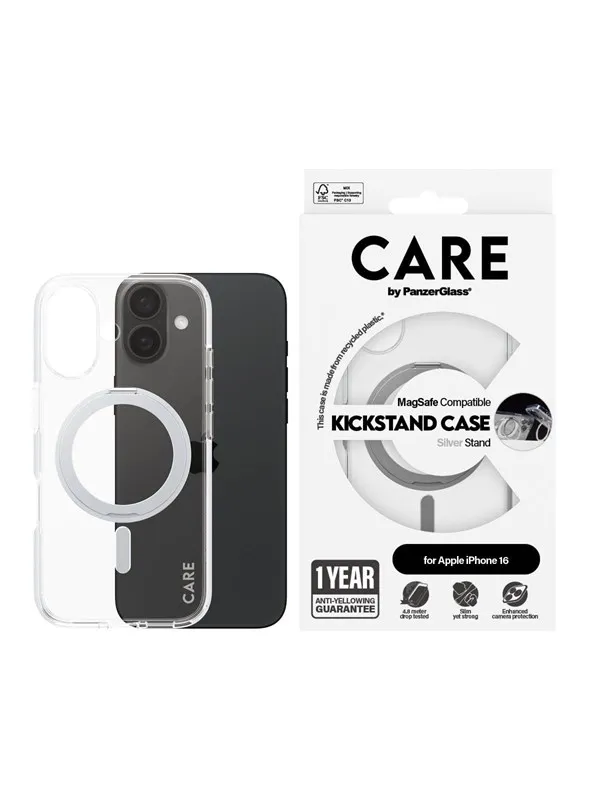 CARE by PanzerGlass Case Feature Silver Kickstand & MagSafe iPhone 16