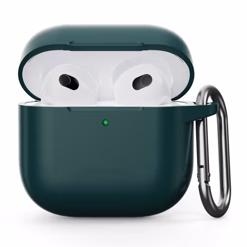 For AirPods 4 silikonetui integrert Bluetooth-hodetelefondeksel med krok - mørkegrønn