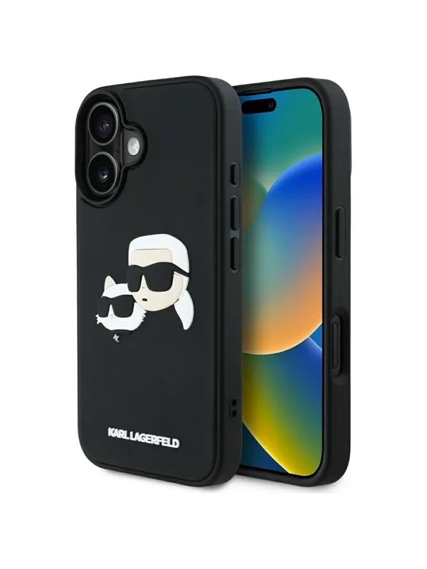 Karl Lagerfeld HC 3D Rubber Double Heads iPhone 16 Case - Black
