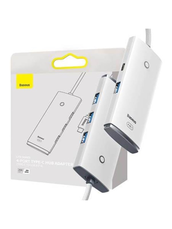 Baseus Hub 4in1 Lite Series USB-C to 4x USB 3.0 + USB-C 2m (White) USB-hub - USB 3.0 - 4 porter - Hvit