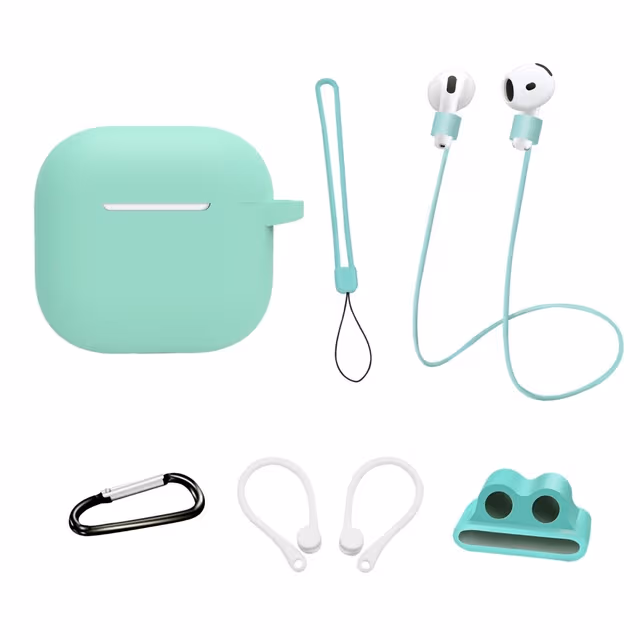 For AirPods 4 6 i 1 tilbehør Veske Stroppholder Ørekroker Halsstropp Nøkkelring - Mynte