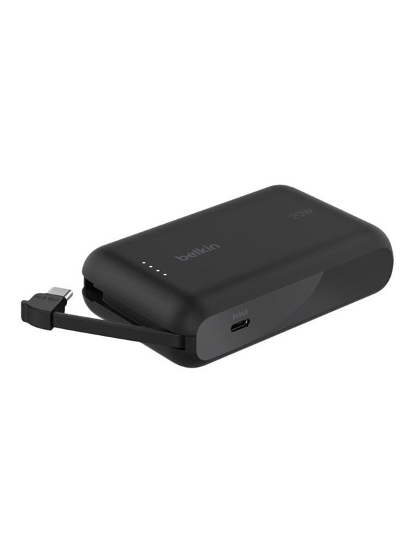 Belkin BoostCharge power bank - with integrated cable - 24 pin USB-C - 20 Watt Nødlader - Svart - 10000 mAh