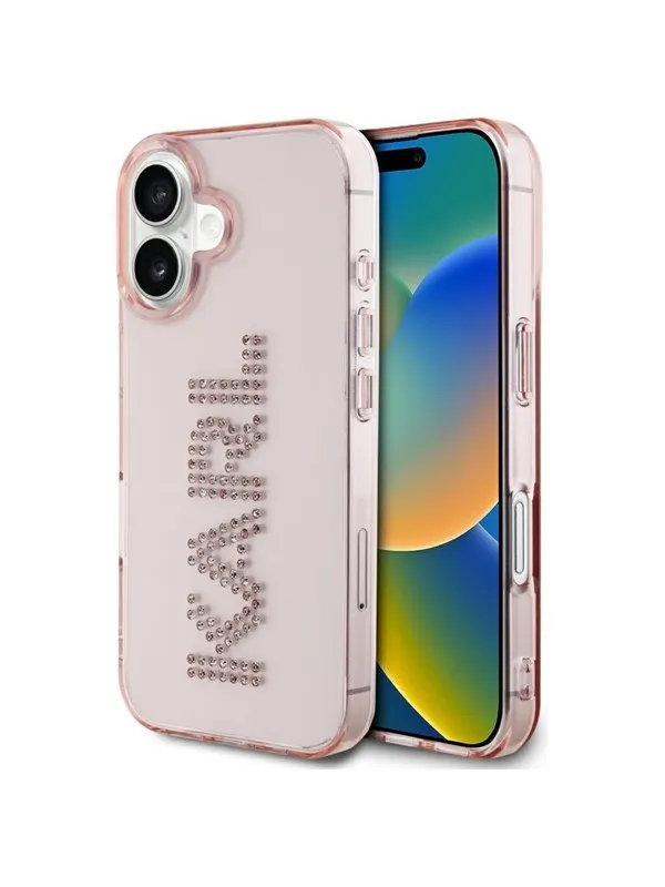 Karl Lagerfeld IML Rhinestones Logo iPhone 16 Case - Pink