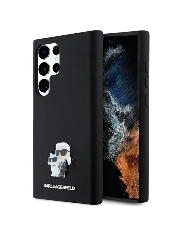 Karl Lagerfeld Silicone Karl&Choupette Metal Pin case for Samsung Galaxy S24 Ultra - black