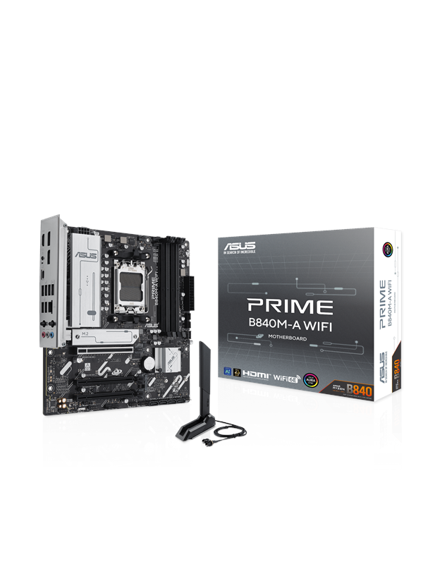 ASUS PRIME B840M-A WIFI Hovedkort - AMD B840 - AMD AM5 socket - DDR5 RAM - Micro-ATX