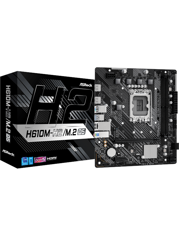 ASRock H610M-H2/M.2 D5 Hovedkort - Intel H610 - Intel LGA1700 socket - DDR5 RAM - Micro-ATX