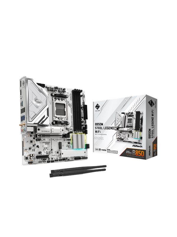 ASRock B850M Steel Legend WiFi Hovedkort - AMD B850 - AMD AM5 socket - DDR5 RAM - Micro-ATX