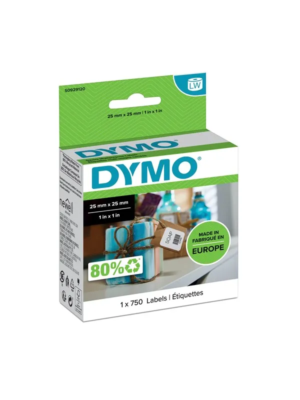 DYMO Dymo LW små multifunksjonelle etiketter, 25mm x 25mm, ruller med 750 stk.