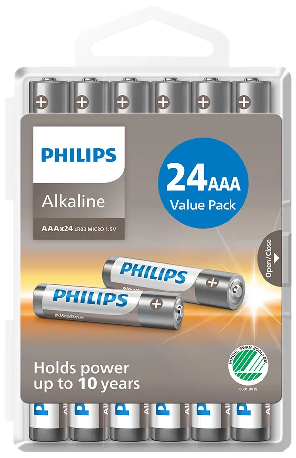 Philips alkaline batteri AAA/LR03 1,5V, 24 stk