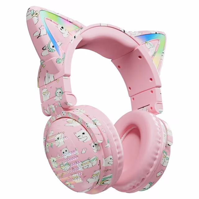 Cat Ear Bluetooth Headset Mikrofon Trådløse Hodetelefoner - Rosa