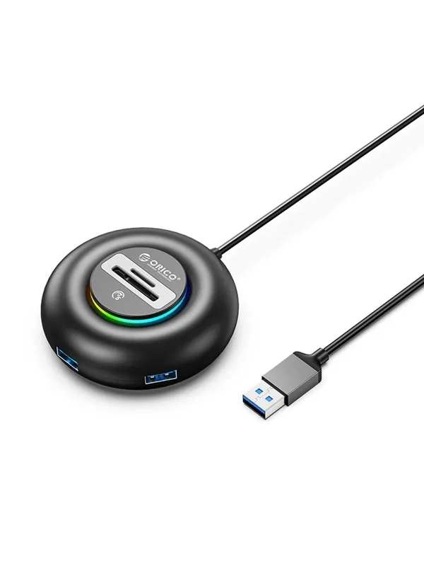 ORICO YXR4 RGB USB Hub 4-Port USB-A 3.0 with SD and microSD Reader 1.8m - Black USB-hub - USB 3.0 - 4 porter - Svart