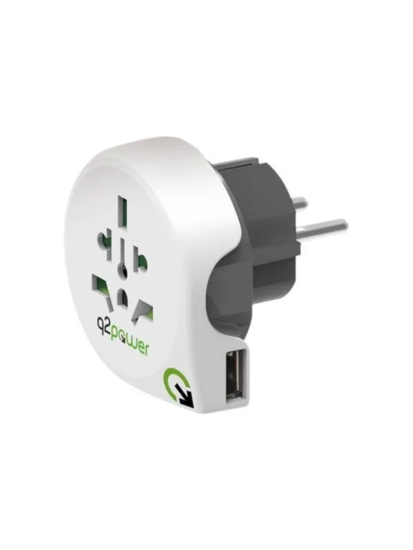 Q2Power - power connector adapter with USB charge adapter - power CEE 7/7