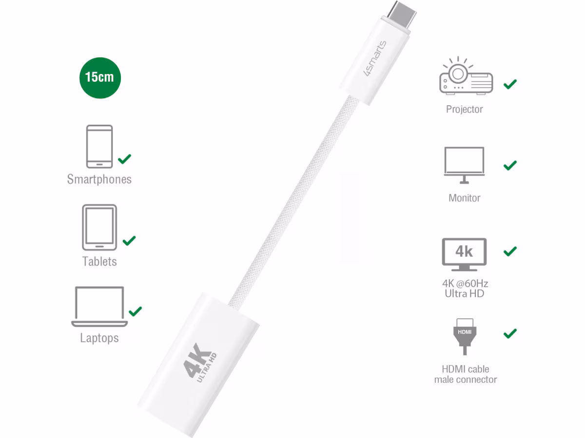4smarts USB-C til HDMI adapter 15cm (hvit)