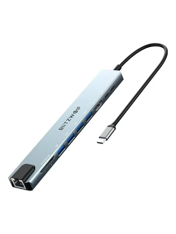 BlitzWolf BW-TH5 10-in-1 USB-C Docking Station (silver) USB-hub - 10 porter - Sølv